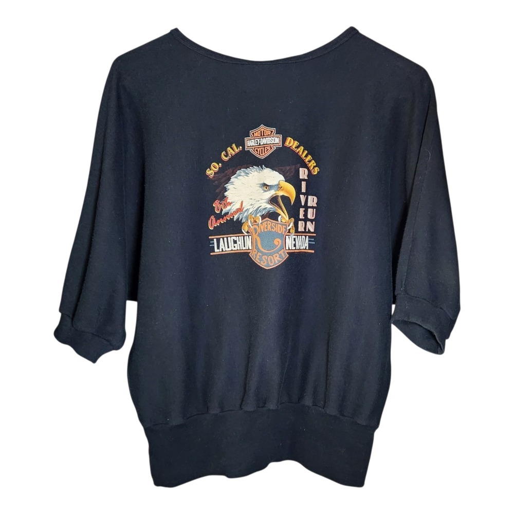 VTG 1990 Harley Davidson Laughlin River Run Eagle Batwing Cropped Rally Tee USA
